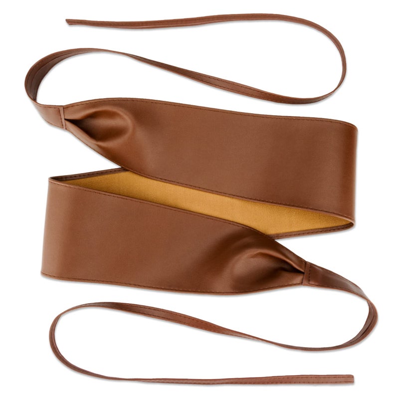 macoking Thick Brown Wide Obi Belts for Women Faux Leather Corset with Lace Up Wrap Style M - Image 4